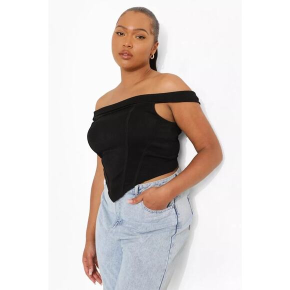 Boohoo Plus Bardot Dip Hem Corset Sage Size 12 NWT - Picture 1 of 7